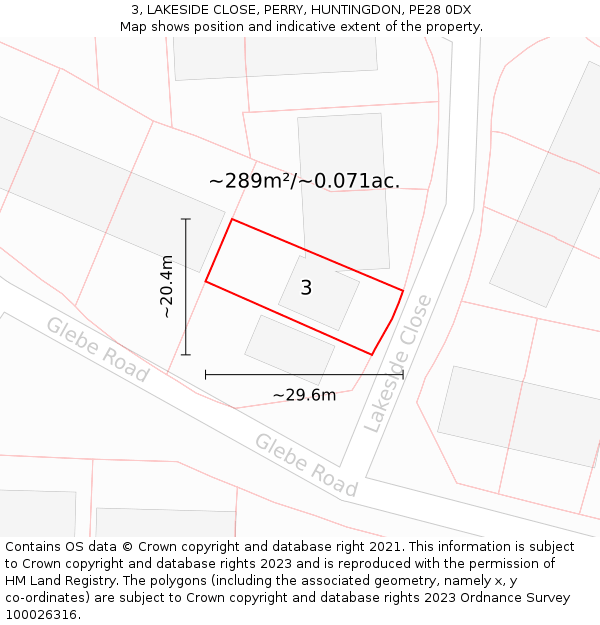 3, LAKESIDE CLOSE, PERRY, HUNTINGDON, PE28 0DX: Plot and title map