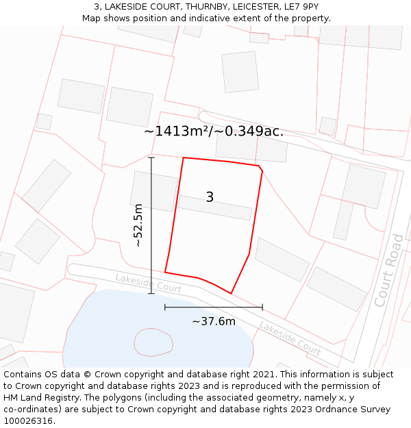 3, LAKESIDE COURT, THURNBY, LEICESTER, LE7 9PY: Plot and title map