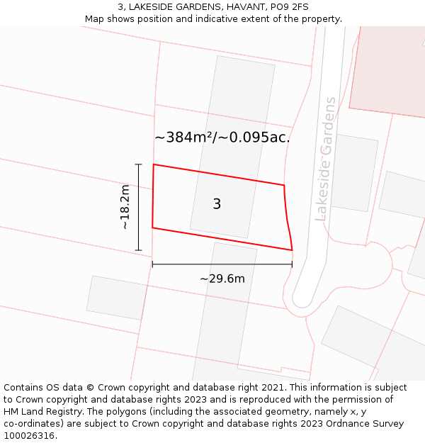 3, LAKESIDE GARDENS, HAVANT, PO9 2FS: Plot and title map