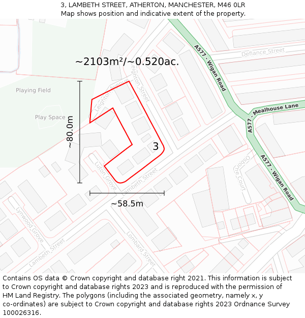 3, LAMBETH STREET, ATHERTON, MANCHESTER, M46 0LR: Plot and title map