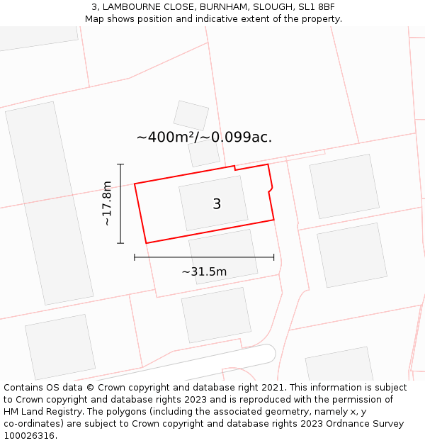 3, LAMBOURNE CLOSE, BURNHAM, SLOUGH, SL1 8BF: Plot and title map