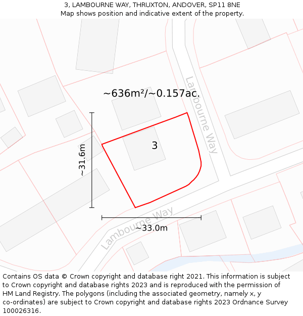 3, LAMBOURNE WAY, THRUXTON, ANDOVER, SP11 8NE: Plot and title map