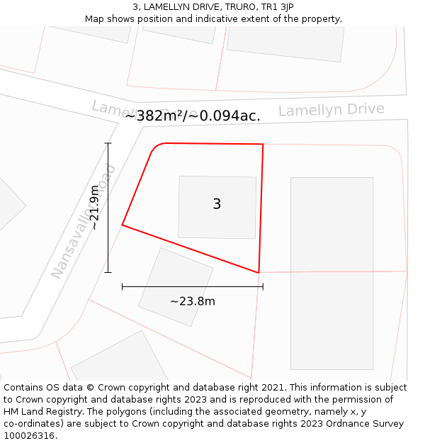 3, LAMELLYN DRIVE, TRURO, TR1 3JP: Plot and title map