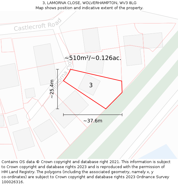 3, LAMORNA CLOSE, WOLVERHAMPTON, WV3 8LG: Plot and title map