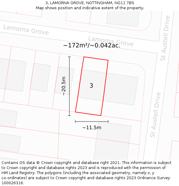 3, LAMORNA GROVE, NOTTINGHAM, NG11 7BS: Plot and title map