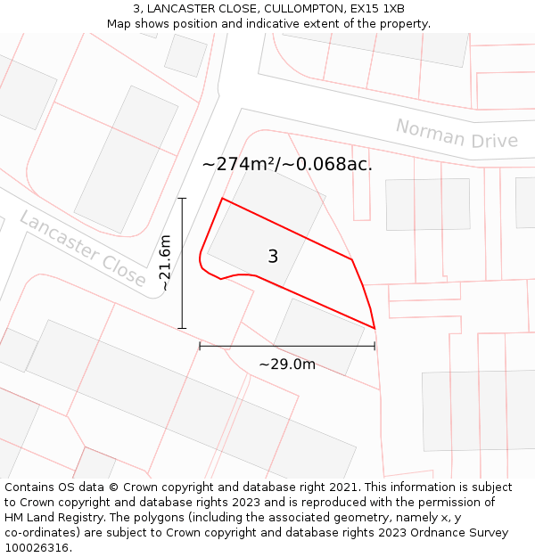 3, LANCASTER CLOSE, CULLOMPTON, EX15 1XB: Plot and title map