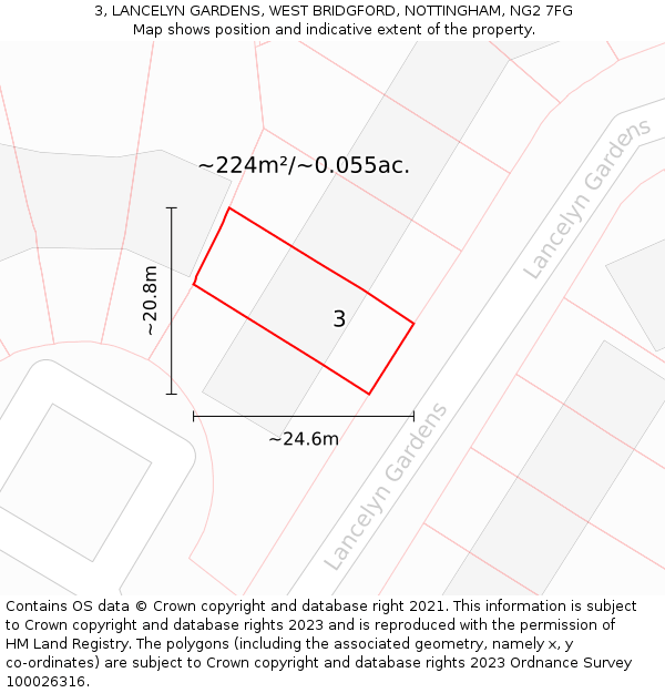 3, LANCELYN GARDENS, WEST BRIDGFORD, NOTTINGHAM, NG2 7FG: Plot and title map