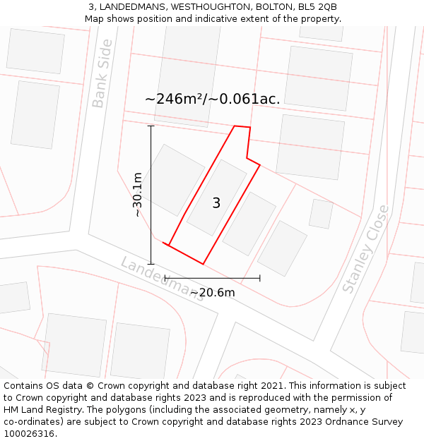 3, LANDEDMANS, WESTHOUGHTON, BOLTON, BL5 2QB: Plot and title map