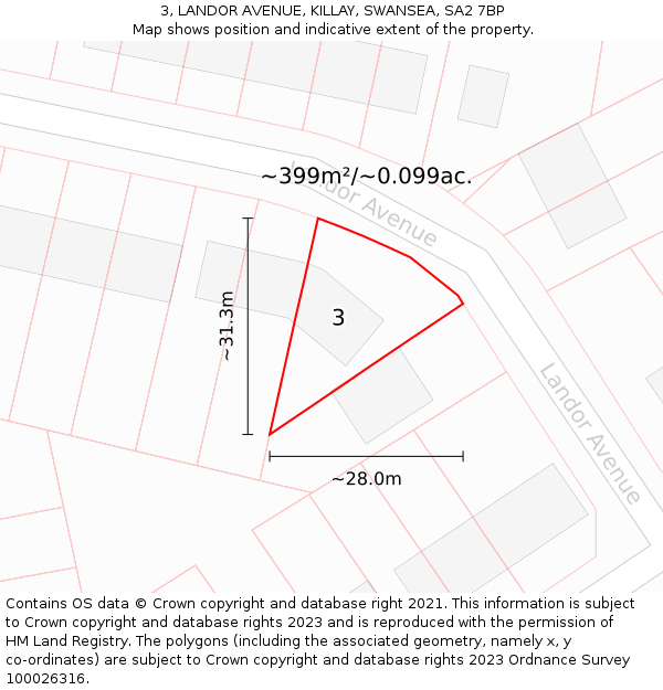 3, LANDOR AVENUE, KILLAY, SWANSEA, SA2 7BP: Plot and title map