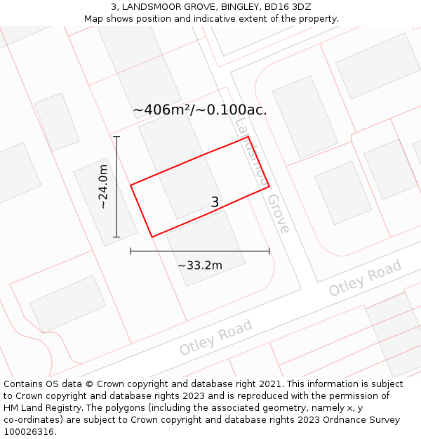 3, LANDSMOOR GROVE, BINGLEY, BD16 3DZ: Plot and title map