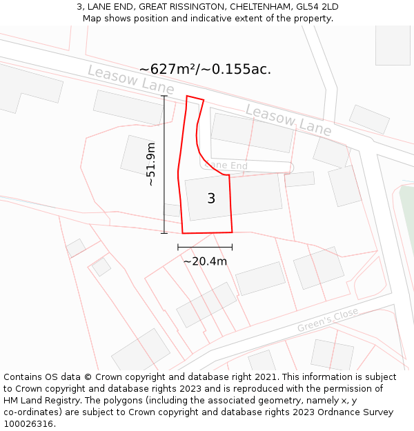 3, LANE END, GREAT RISSINGTON, CHELTENHAM, GL54 2LD: Plot and title map