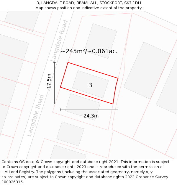 3, LANGDALE ROAD, BRAMHALL, STOCKPORT, SK7 1DH: Plot and title map