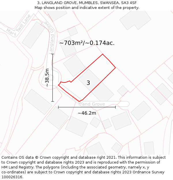 3, LANGLAND GROVE, MUMBLES, SWANSEA, SA3 4SF: Plot and title map