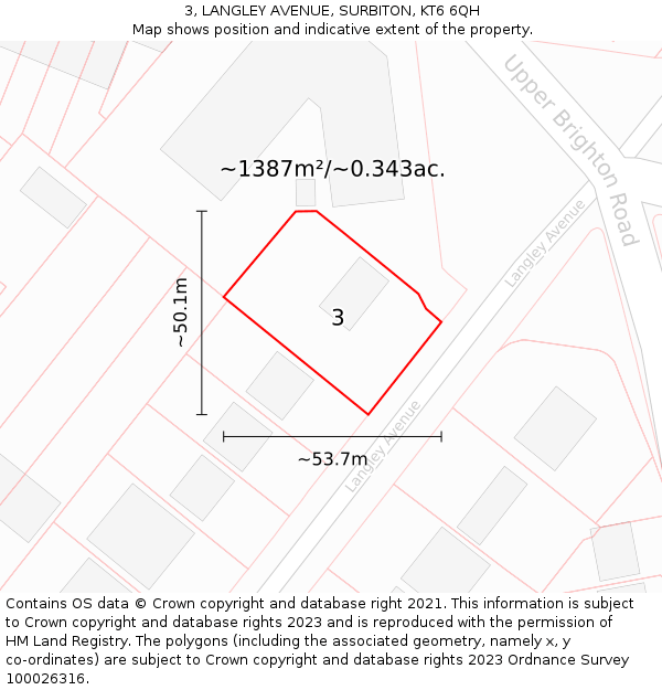 3, LANGLEY AVENUE, SURBITON, KT6 6QH: Plot and title map