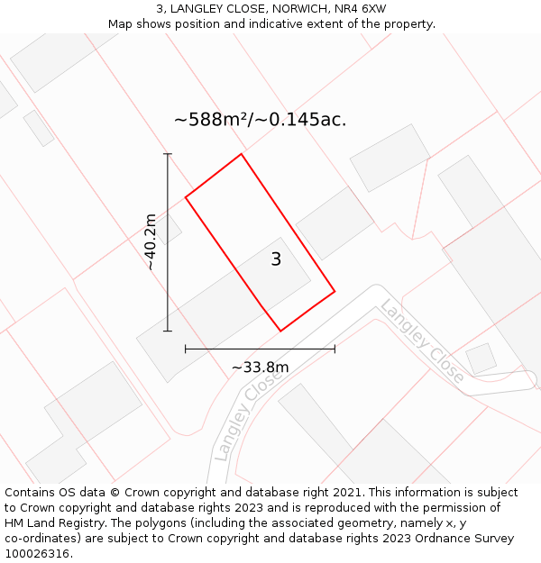 3, LANGLEY CLOSE, NORWICH, NR4 6XW: Plot and title map
