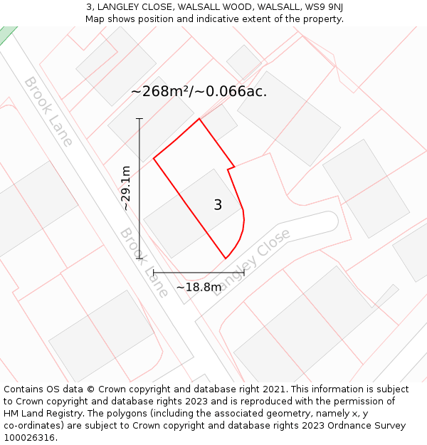 3, LANGLEY CLOSE, WALSALL WOOD, WALSALL, WS9 9NJ: Plot and title map
