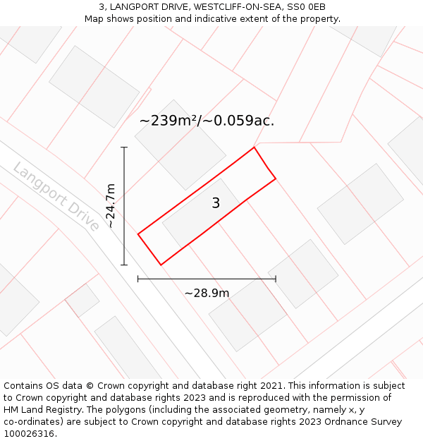 3, LANGPORT DRIVE, WESTCLIFF-ON-SEA, SS0 0EB: Plot and title map