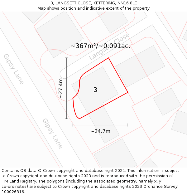 3, LANGSETT CLOSE, KETTERING, NN16 8LE: Plot and title map