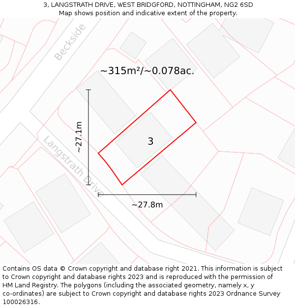 3, LANGSTRATH DRIVE, WEST BRIDGFORD, NOTTINGHAM, NG2 6SD: Plot and title map