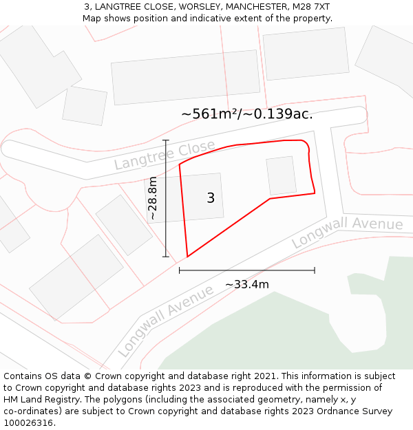 3, LANGTREE CLOSE, WORSLEY, MANCHESTER, M28 7XT: Plot and title map