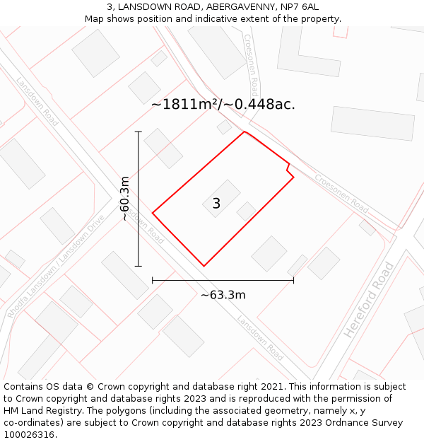 3, LANSDOWN ROAD, ABERGAVENNY, NP7 6AL: Plot and title map