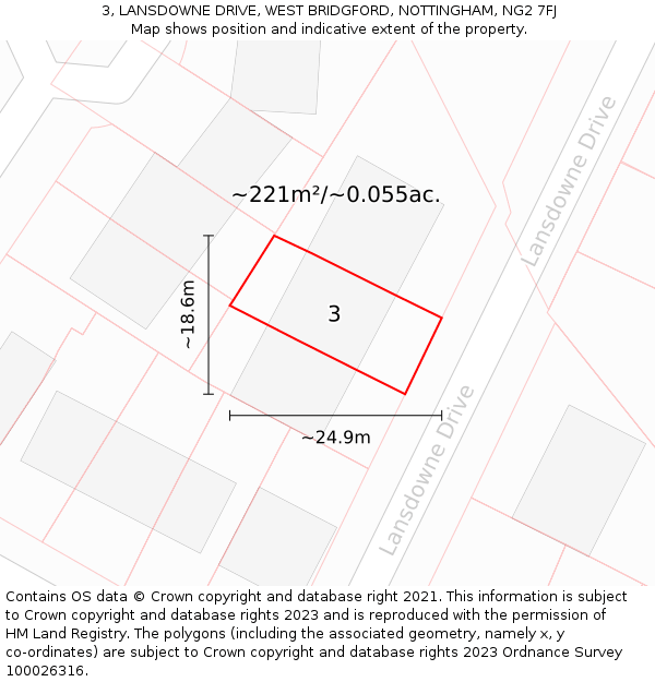 3, LANSDOWNE DRIVE, WEST BRIDGFORD, NOTTINGHAM, NG2 7FJ: Plot and title map