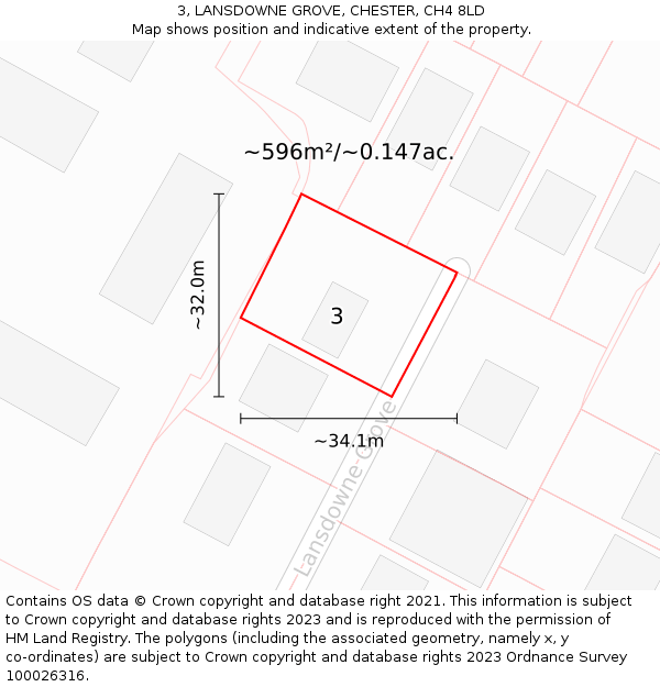 3, LANSDOWNE GROVE, CHESTER, CH4 8LD: Plot and title map