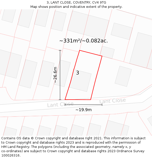 3, LANT CLOSE, COVENTRY, CV4 9TG: Plot and title map