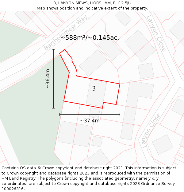 3, LANYON MEWS, HORSHAM, RH12 5JU: Plot and title map