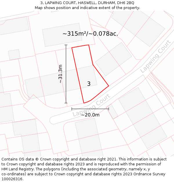 3, LAPWING COURT, HASWELL, DURHAM, DH6 2BQ: Plot and title map