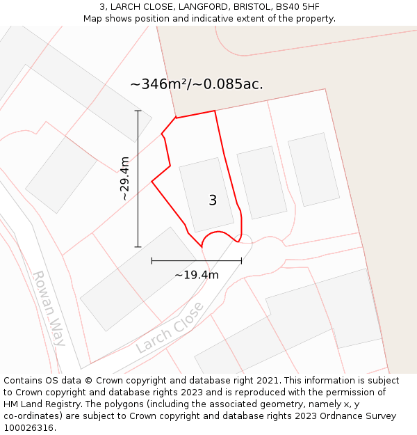 3, LARCH CLOSE, LANGFORD, BRISTOL, BS40 5HF: Plot and title map