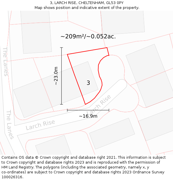 3, LARCH RISE, CHELTENHAM, GL53 0PY: Plot and title map