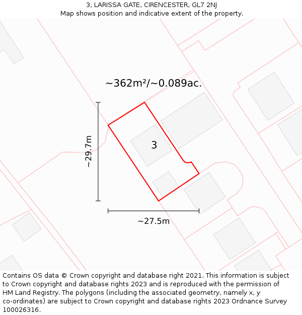 3, LARISSA GATE, CIRENCESTER, GL7 2NJ: Plot and title map