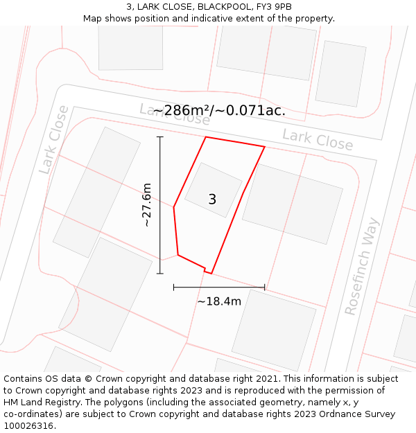 3, LARK CLOSE, BLACKPOOL, FY3 9PB: Plot and title map