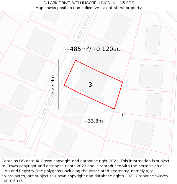 3, LARK DRIVE, WELLINGORE, LINCOLN, LN5 0DS: Plot and title map