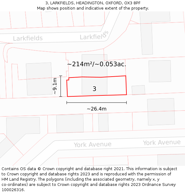 3, LARKFIELDS, HEADINGTON, OXFORD, OX3 8PF: Plot and title map