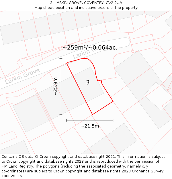 3, LARKIN GROVE, COVENTRY, CV2 2UA: Plot and title map