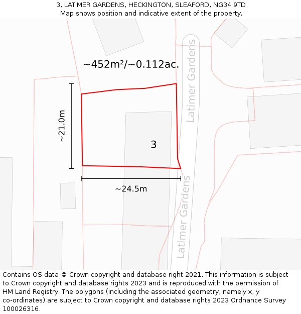 3, LATIMER GARDENS, HECKINGTON, SLEAFORD, NG34 9TD: Plot and title map