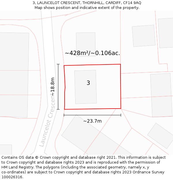 3, LAUNCELOT CRESCENT, THORNHILL, CARDIFF, CF14 9AQ: Plot and title map