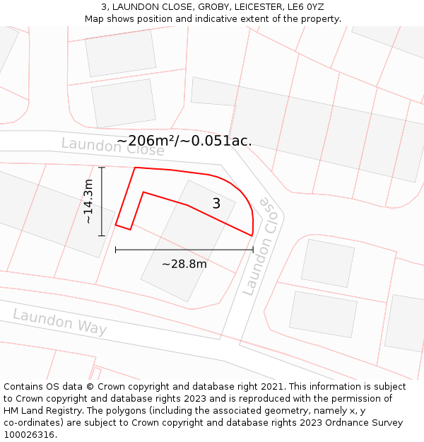 3, LAUNDON CLOSE, GROBY, LEICESTER, LE6 0YZ: Plot and title map