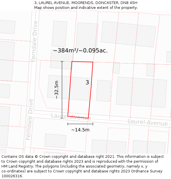 3, LAUREL AVENUE, MOORENDS, DONCASTER, DN8 4SH: Plot and title map