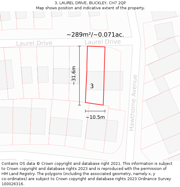 3, LAUREL DRIVE, BUCKLEY, CH7 2QP: Plot and title map