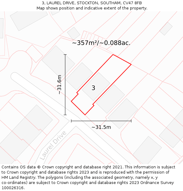 3, LAUREL DRIVE, STOCKTON, SOUTHAM, CV47 8FB: Plot and title map