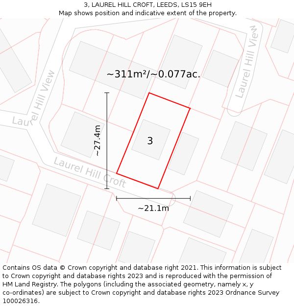 3, LAUREL HILL CROFT, LEEDS, LS15 9EH: Plot and title map