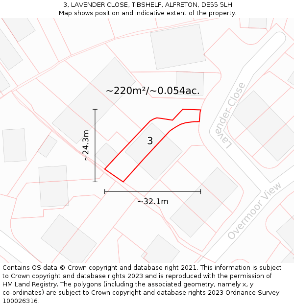 3, LAVENDER CLOSE, TIBSHELF, ALFRETON, DE55 5LH: Plot and title map