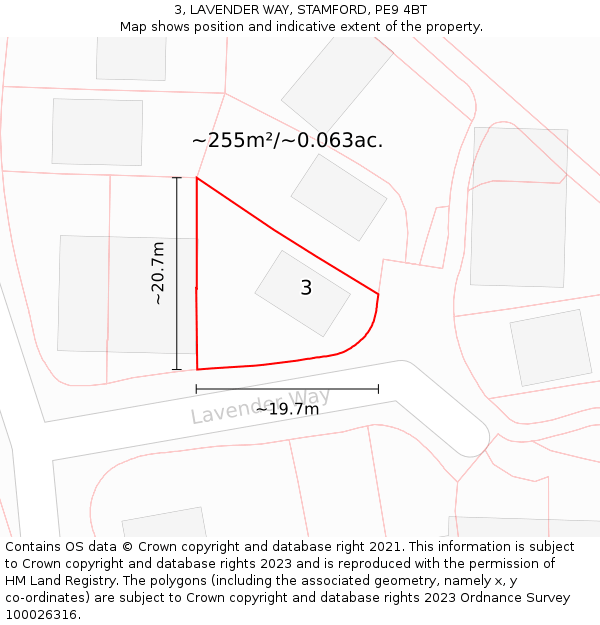 3, LAVENDER WAY, STAMFORD, PE9 4BT: Plot and title map