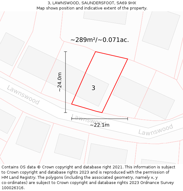 3, LAWNSWOOD, SAUNDERSFOOT, SA69 9HX: Plot and title map