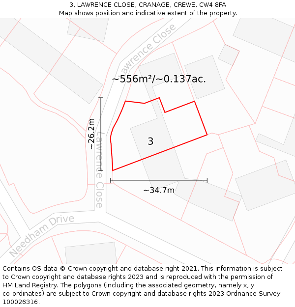 3, LAWRENCE CLOSE, CRANAGE, CREWE, CW4 8FA: Plot and title map