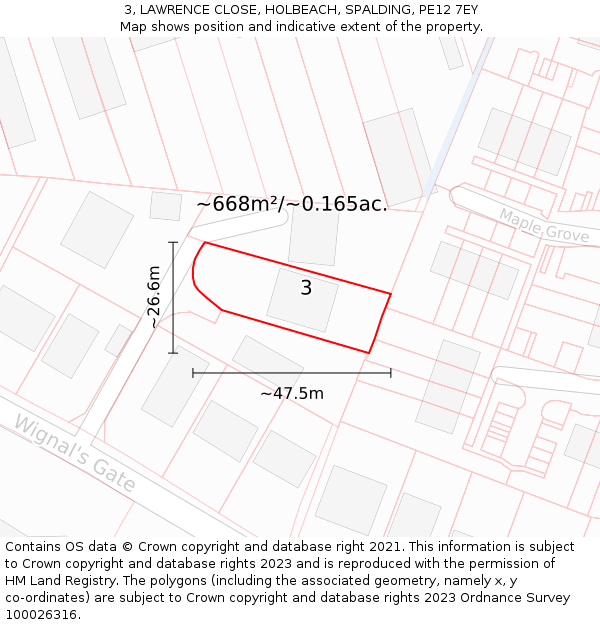 3, LAWRENCE CLOSE, HOLBEACH, SPALDING, PE12 7EY: Plot and title map