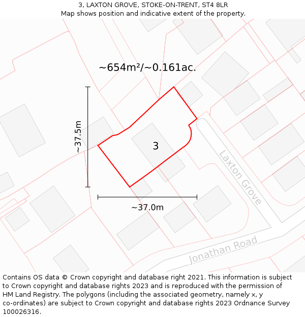 3, LAXTON GROVE, STOKE-ON-TRENT, ST4 8LR: Plot and title map